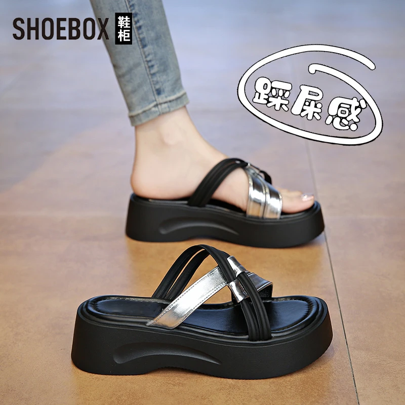 达芙妮集团旗下厚底凉拖鞋女2025新款夏外穿精致高级感时尚一字拖