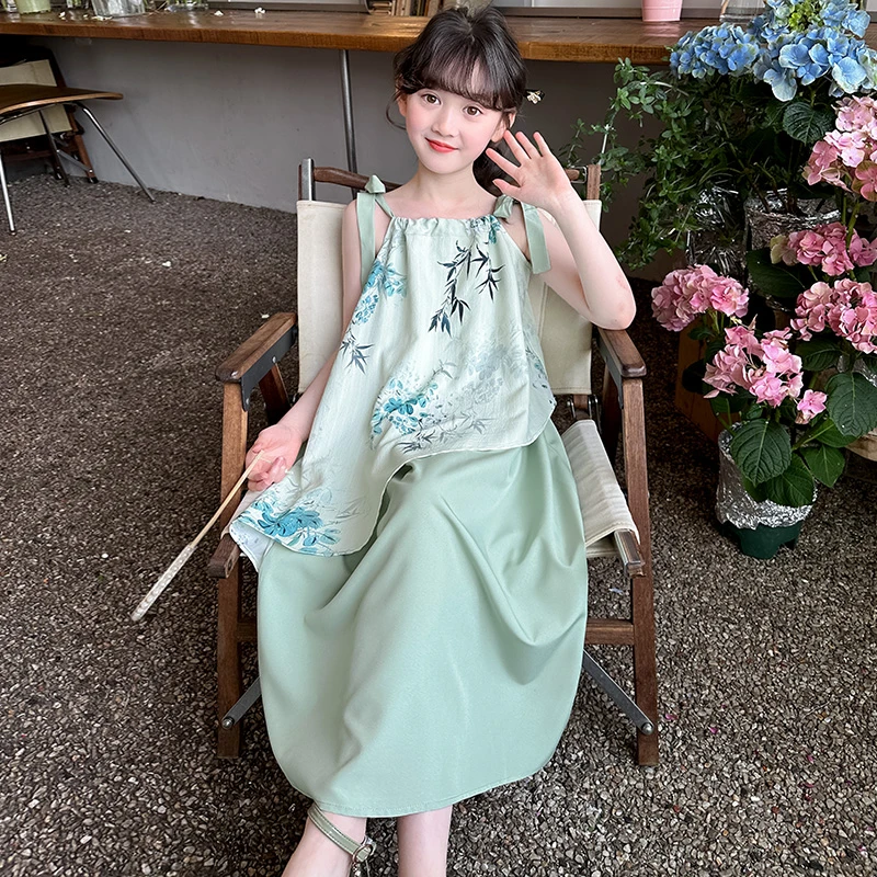 女童连衣裙夏装2025新款洋气新中式儿童汉服大童女孩夏季吊带裙子