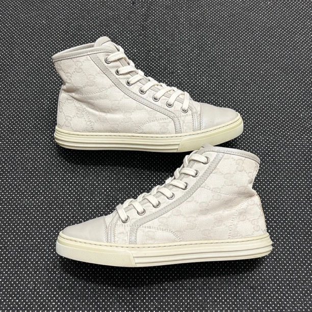 95新 GUCCI/古驰 35码 23.5cm 米黄 满印 高帮 板鞋
