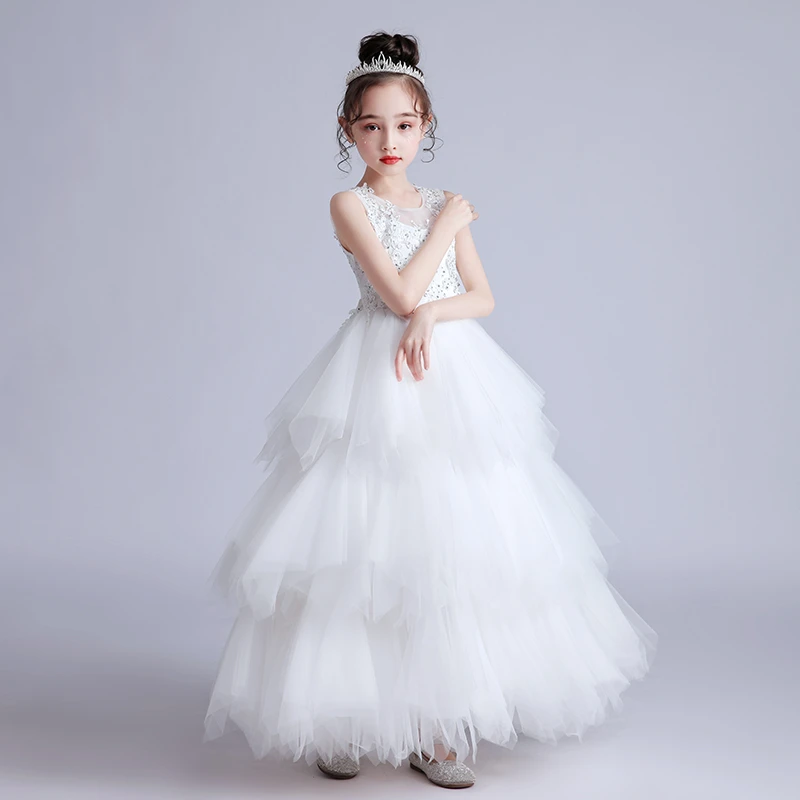 儿童礼服夏季花童礼服拖尾公主裙花童礼服生日蓬蓬纱女童婚纱裙