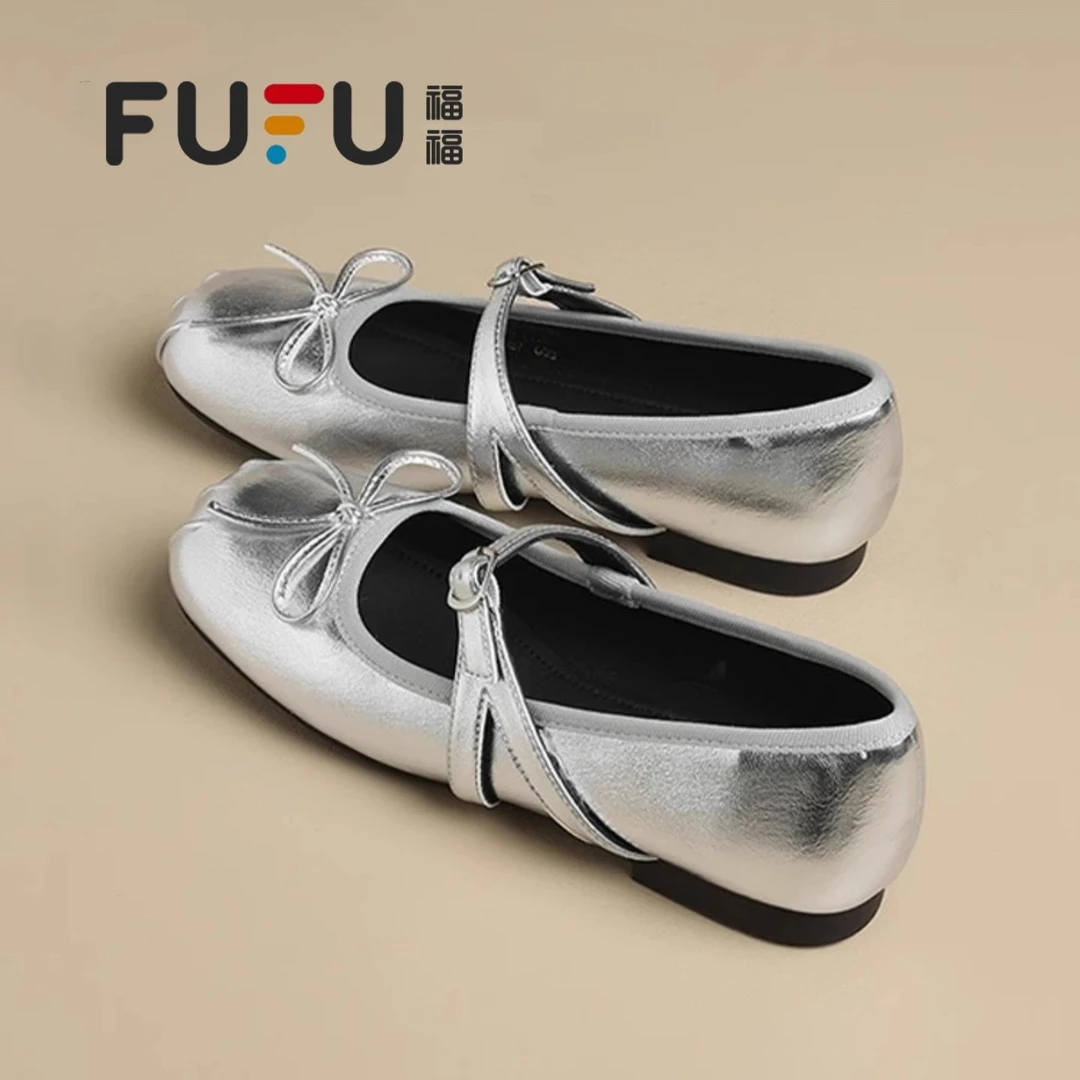福福银色芭蕾玛丽珍鞋女2025年新款夏季外穿软底配裙子浅口单鞋女