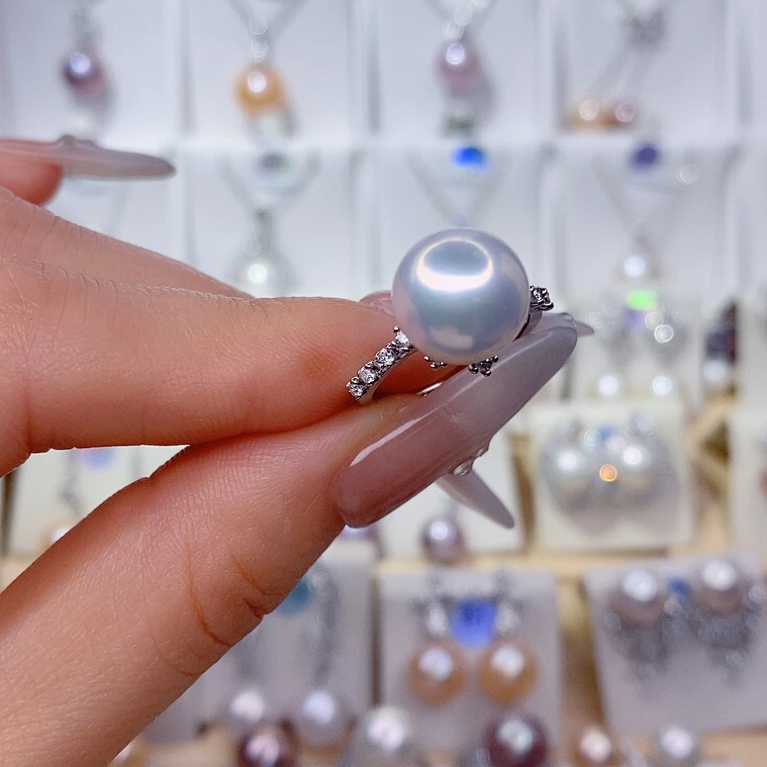 ****)淡水珍珠戒指银S925镶嵌11左右