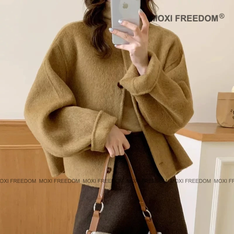 【卡瑞斯】25年新款韩版小个子短款双面羊毛呢大衣外套女装