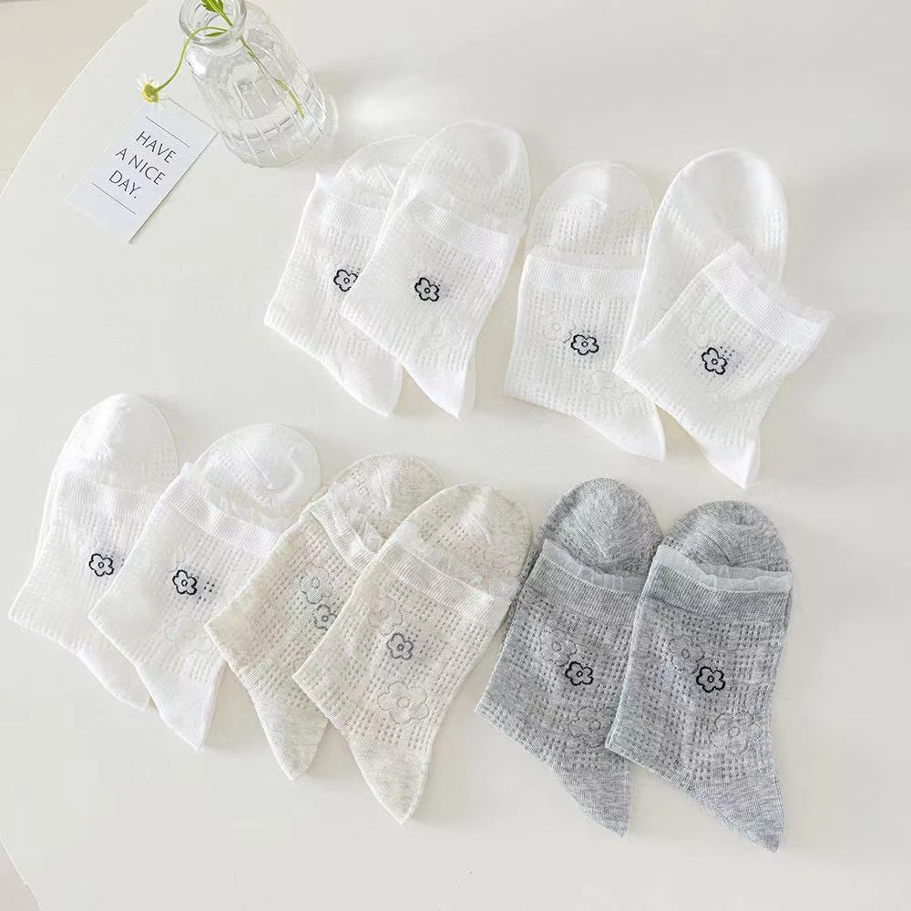 防臭薄款透气学院风中筒吸湿排汗提花中筒袜子