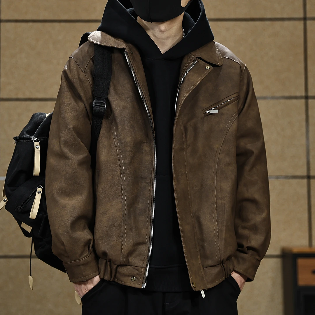 美式冬季复古皮夹克衣男士宽松机车服硬汉秋季休闲棉服夹克外套男