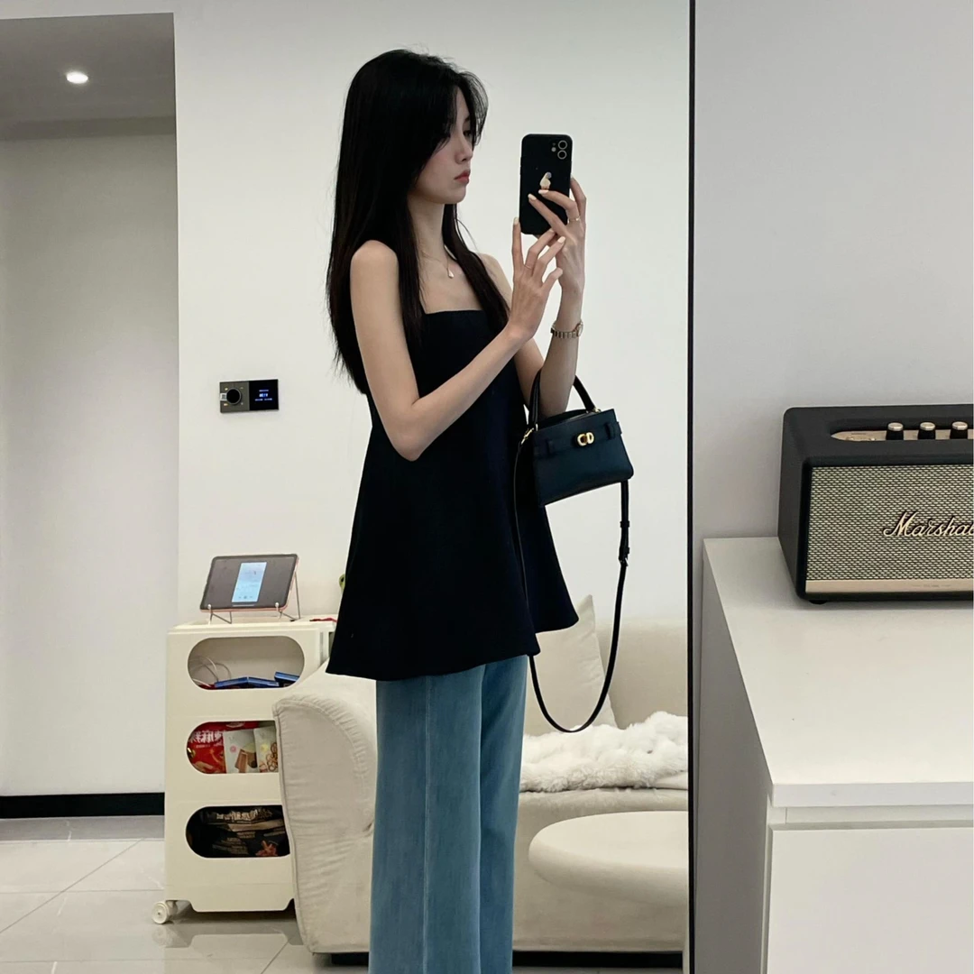 夏季新款千金清冷感贵系衣服御姐风时尚百搭吊带上衣垂感裤子套装