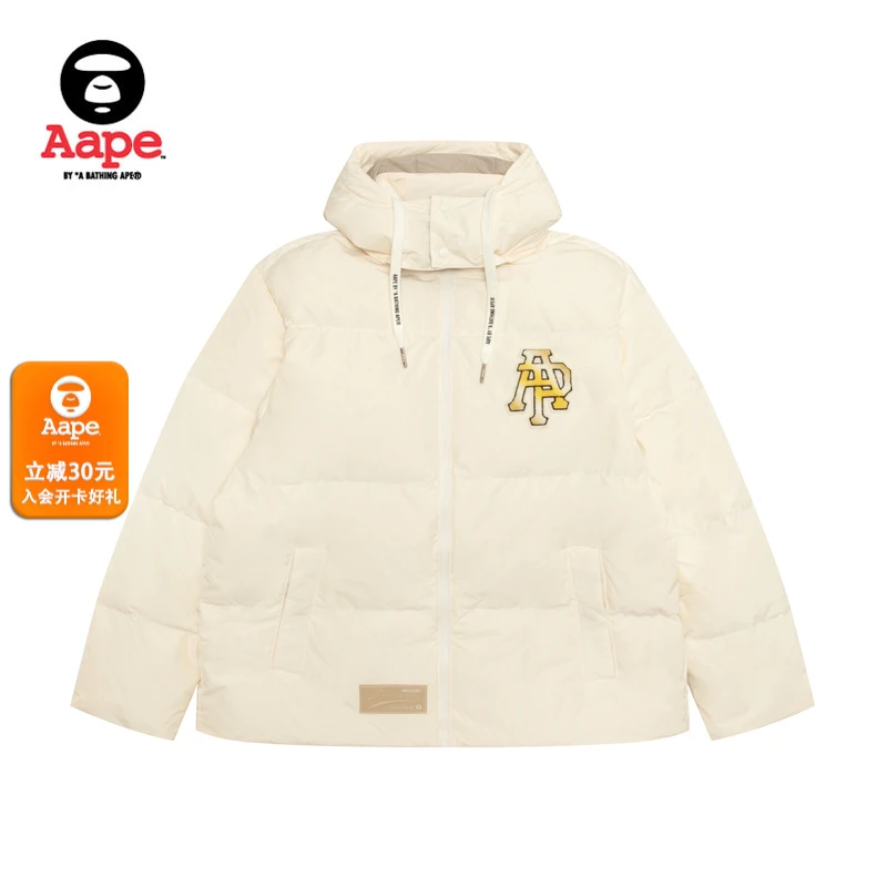 Aape旗舰店男装25秋冬字母徽章简约连帽面包羽绒服外套7738XXP