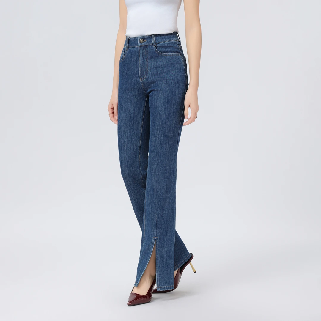 AMASS/阿玛施高质感开衩中高腰显瘦穿搭微喇牛仔裤女服饰5100467