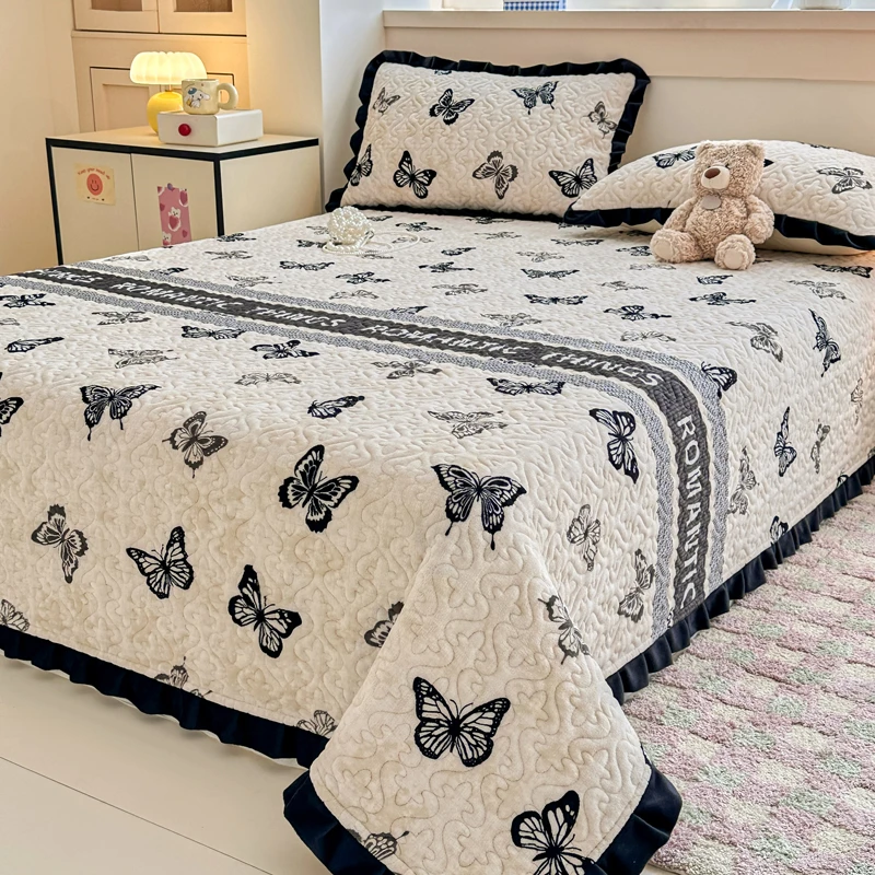 冬季牛奶珊瑚绒床盖单件加绒榻榻米夹棉床单三件套加厚毛绒炕盖垫