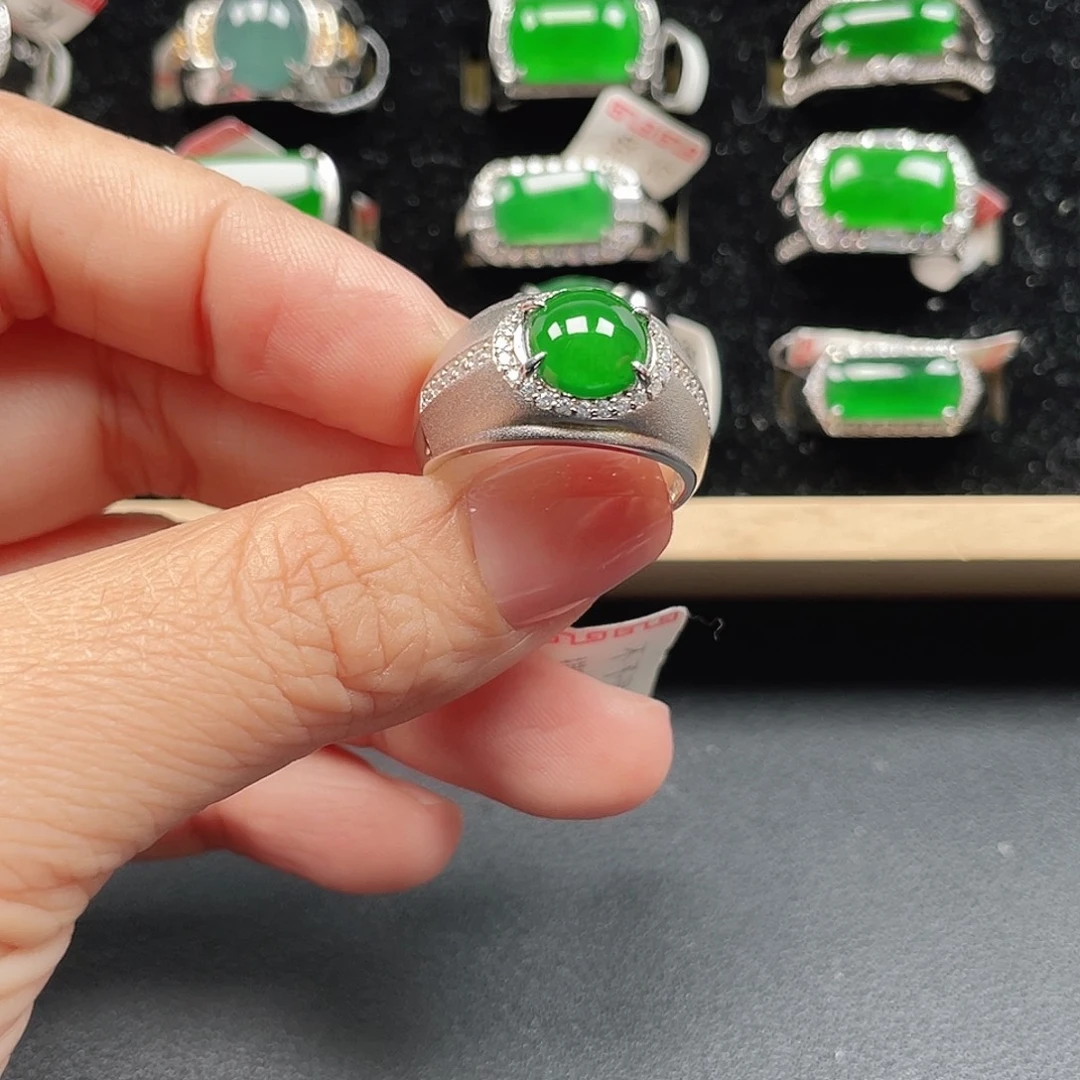 翡翠银S925镶嵌戒指编号3316没运费险