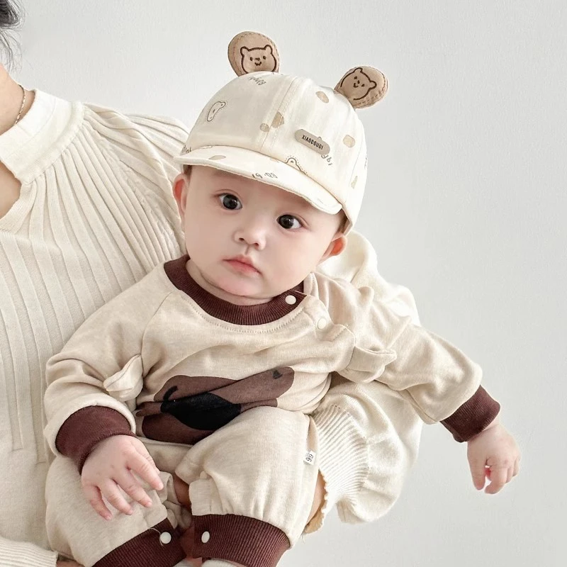 婴儿帽子春夏时尚可爱小熊软檐鸭舌帽薄款男孩宝宝夏季遮阳棒球帽