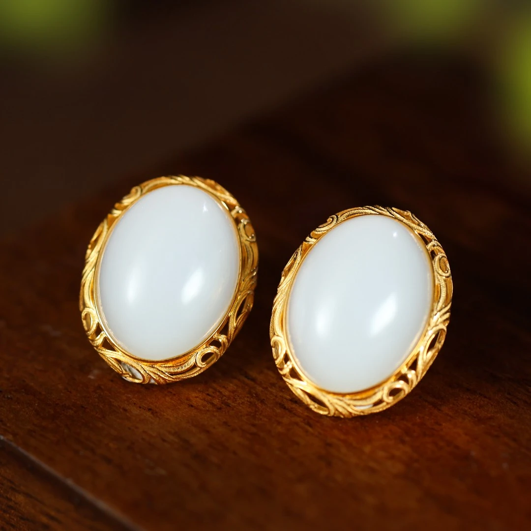 洛神花赋/18K金白玉耳环