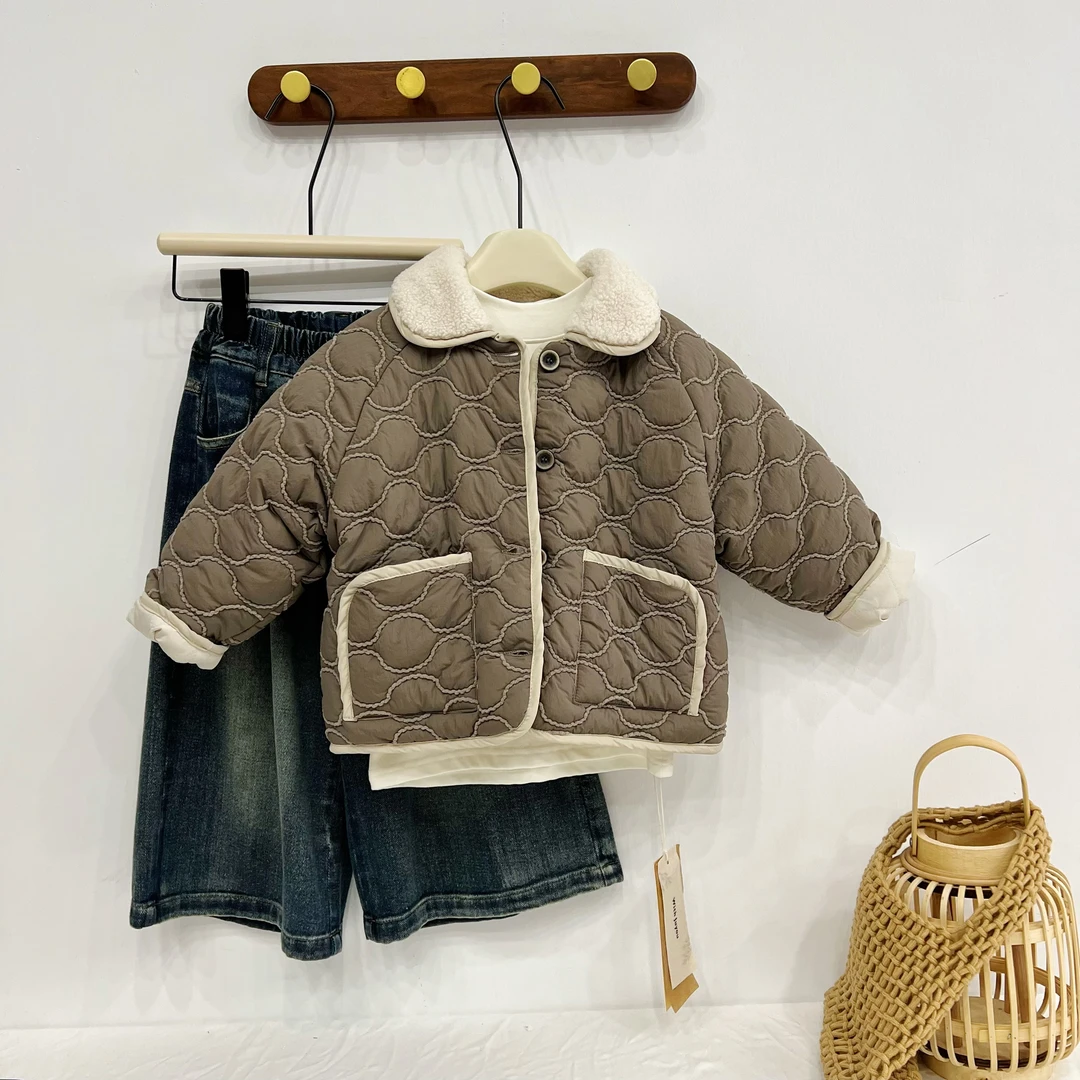 【加绒】24076【有田有米】韩版撞色包边棉衣外套  Keke