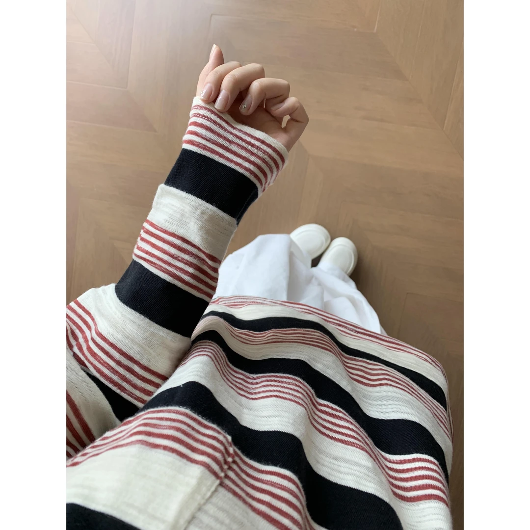 韩系慵懒风简约撞色条纹睡衣女秋季新款长袖长裤家居服套装可外穿