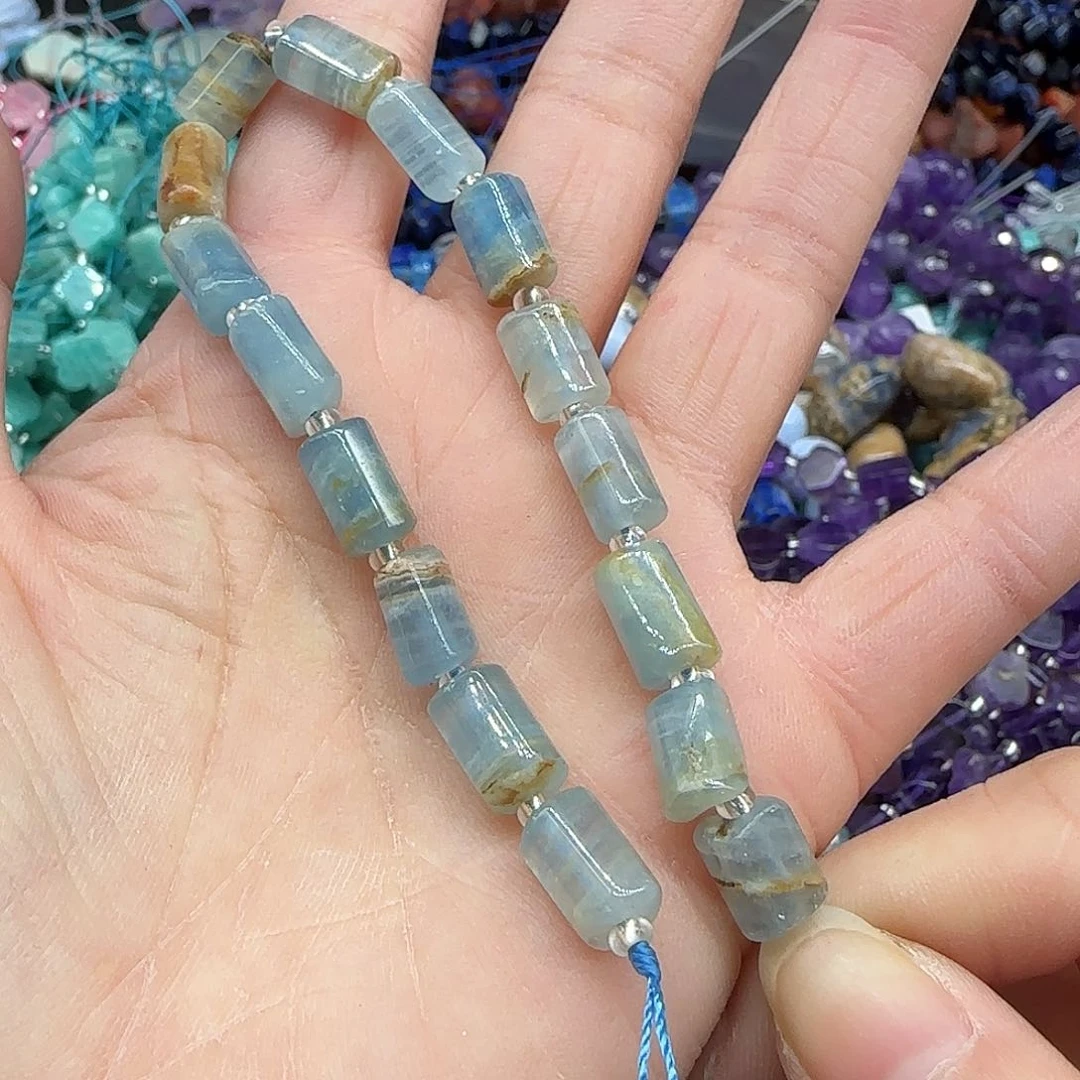 玛瑙/玉髓珠宝半成品合金蓝方解5mm半条桶珠