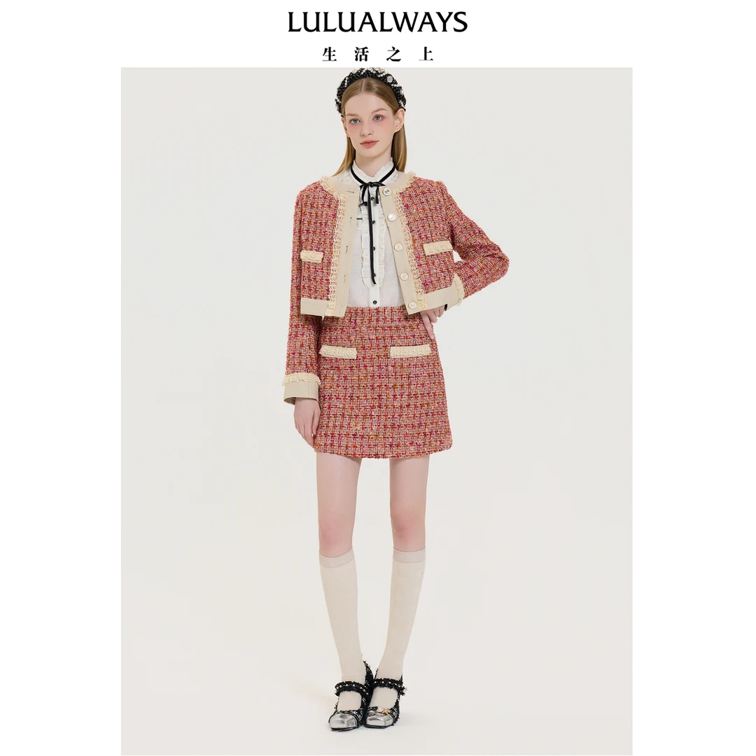 LULUALWAYS25春季新款法式时尚简约蕾丝拼接小香风短外套LQA105V