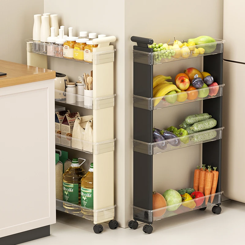 厨房多功能置物架家用窄边储物柜调料品置物架可移动夹缝收纳柜