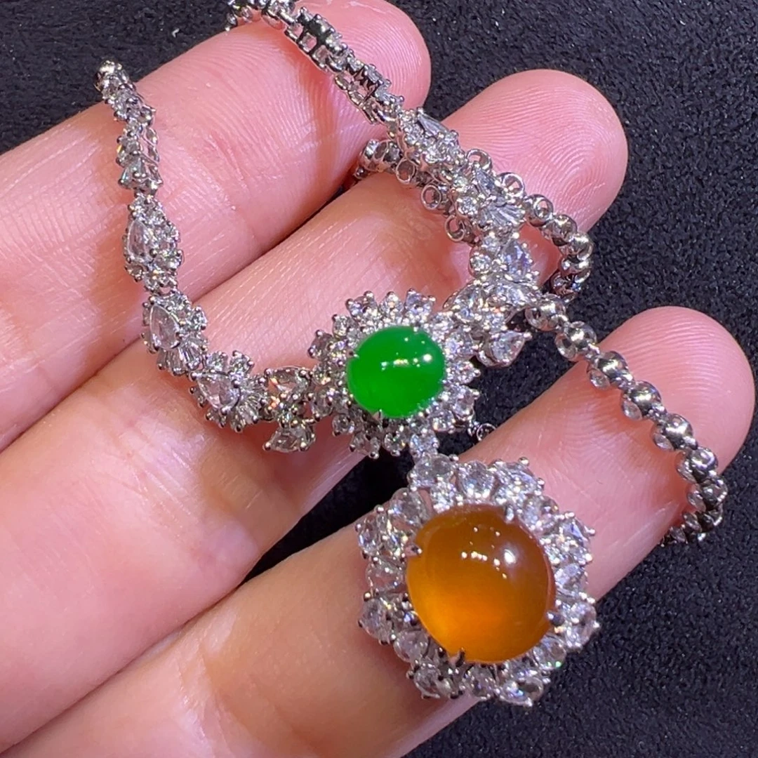 翡翠18K金镶嵌套链