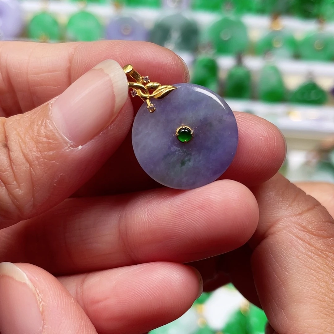 吊坠(不含链)18K金镶嵌翡翠