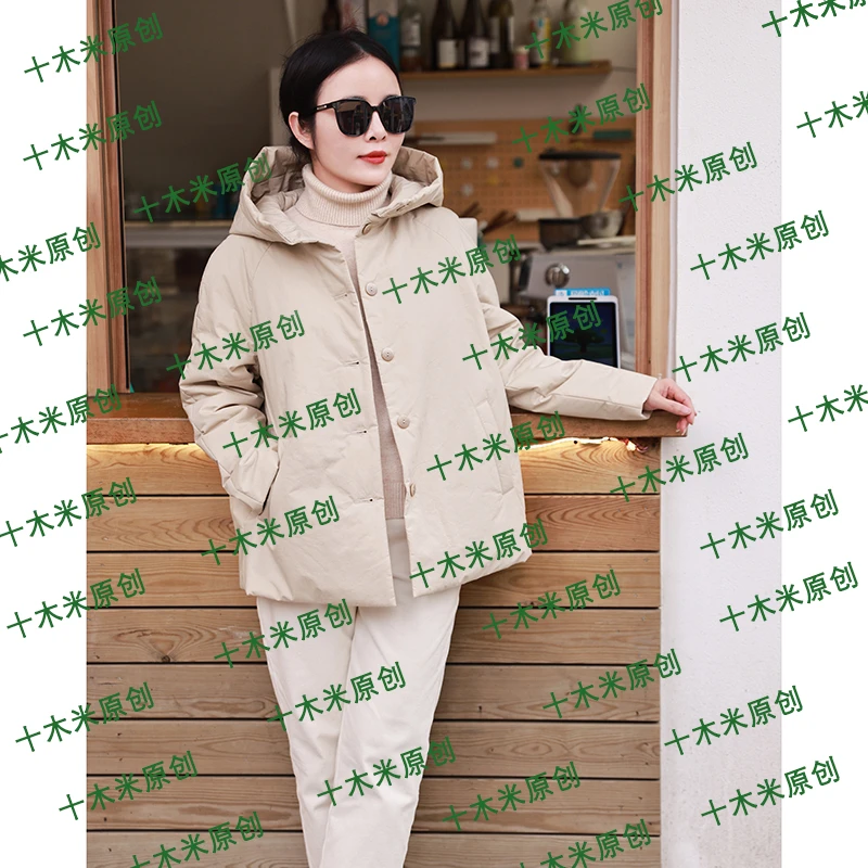 以后/十木米原创冬季新款全棉文艺百搭连帽加厚棉服短外套女
