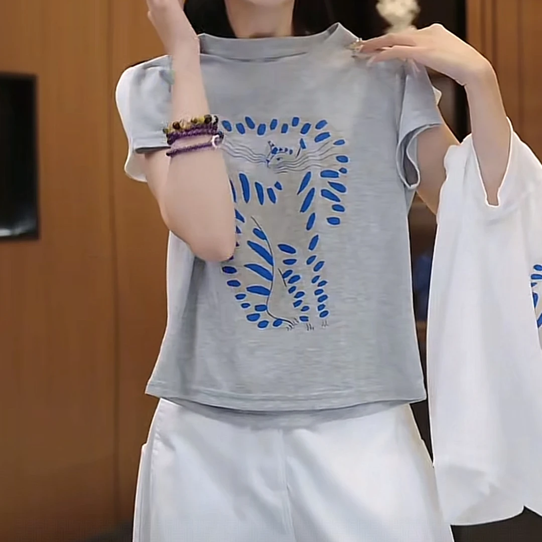 设计感时尚百搭圆领显瘦短袖T恤女2025夏季新款韩版通勤减龄上衣