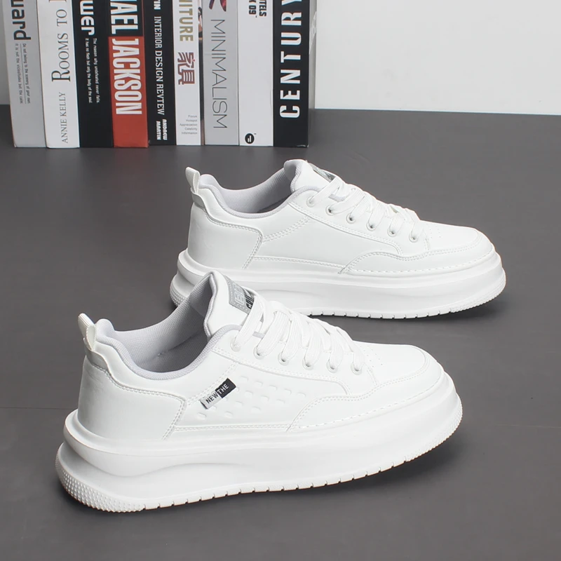 秋季厚底休闲男士板鞋圆头系带小白鞋平跟潮鞋学生党薄款低帮单鞋