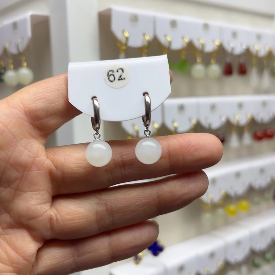 和田玉银S925镶嵌耳饰