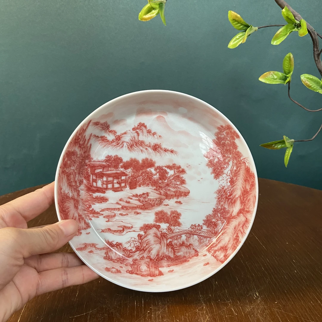 【九茗珍藏】林意宋画山水壶承 直径15高3 景德镇手工手绘茶器茶具