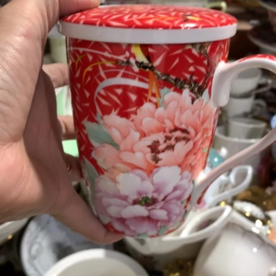 瓷片陶瓷盖杯400毫升容量