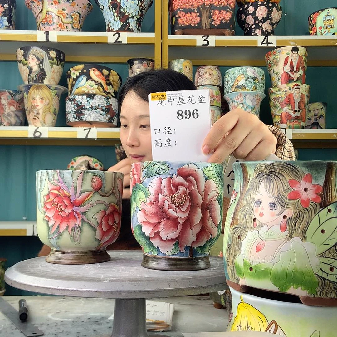 艾***子陶景德镇手工花盆896
