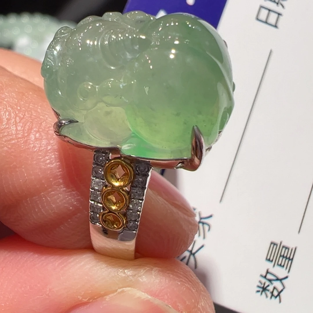 翡翠18K金镶嵌颈饰戒指