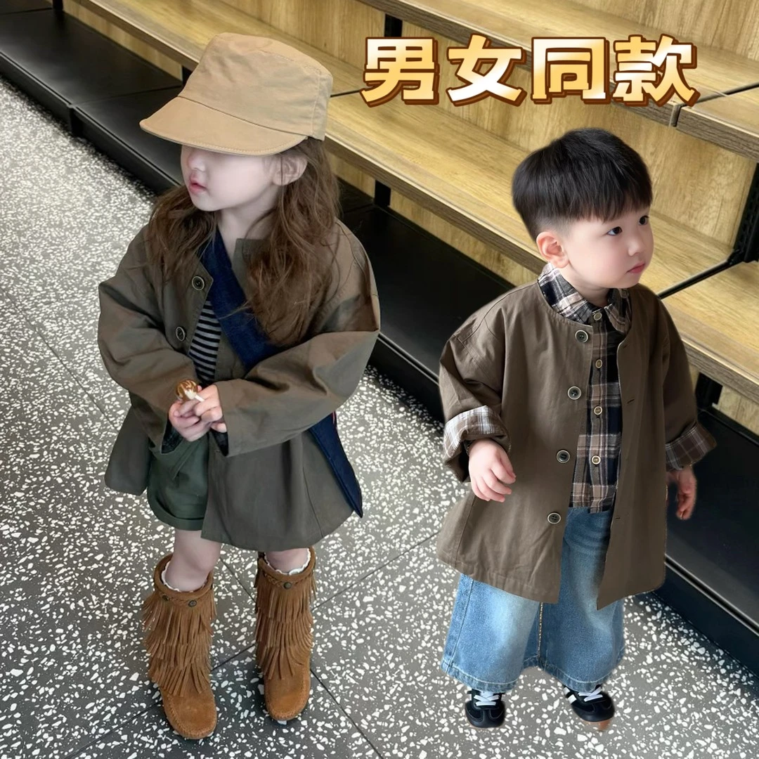 男童女童外套洋气春秋韩版风衣2025新款中长款宝宝儿童
