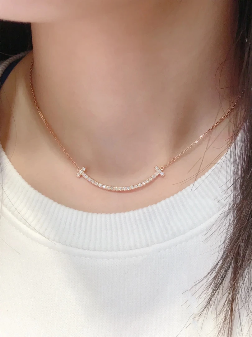 铜合金项链 【微笑】中号百搭简约满钻气质锁骨链链长40+5cm