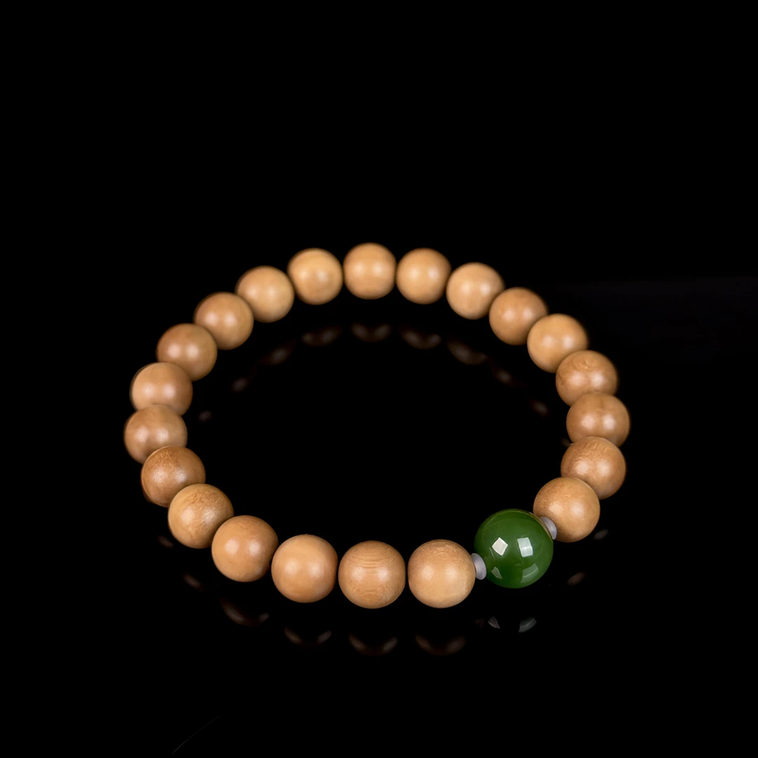 约8mm老山檀圆珠手串搭碧玉猫眼圆珠手串