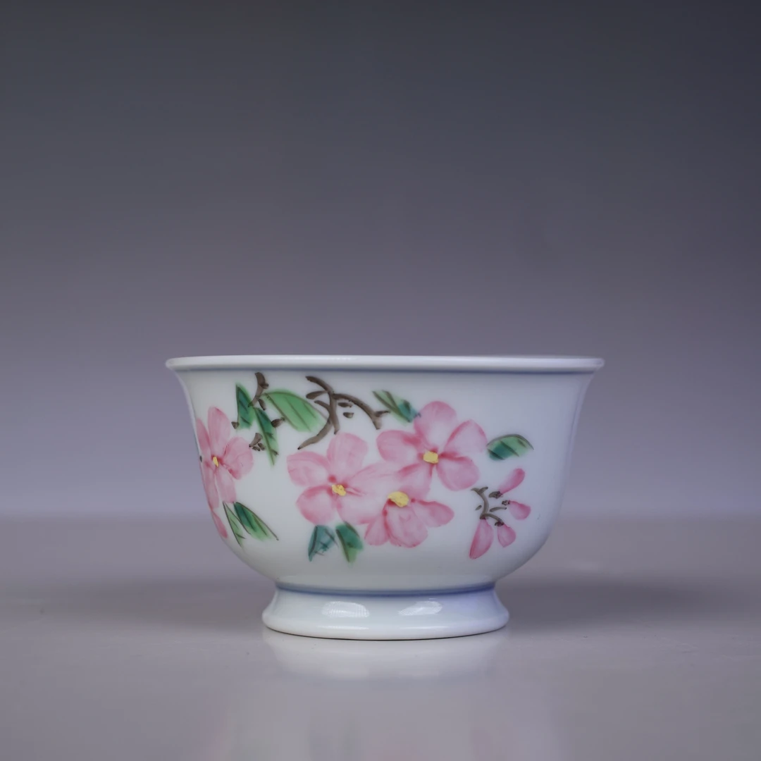 景德镇陶瓷手绘桃花单杯