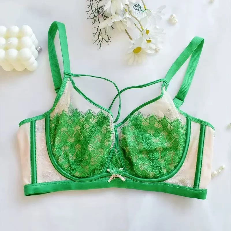 纯欲风法式蕾丝性感薄款兔耳朵大胸显小BC水晶杯收副乳上托文胸罩