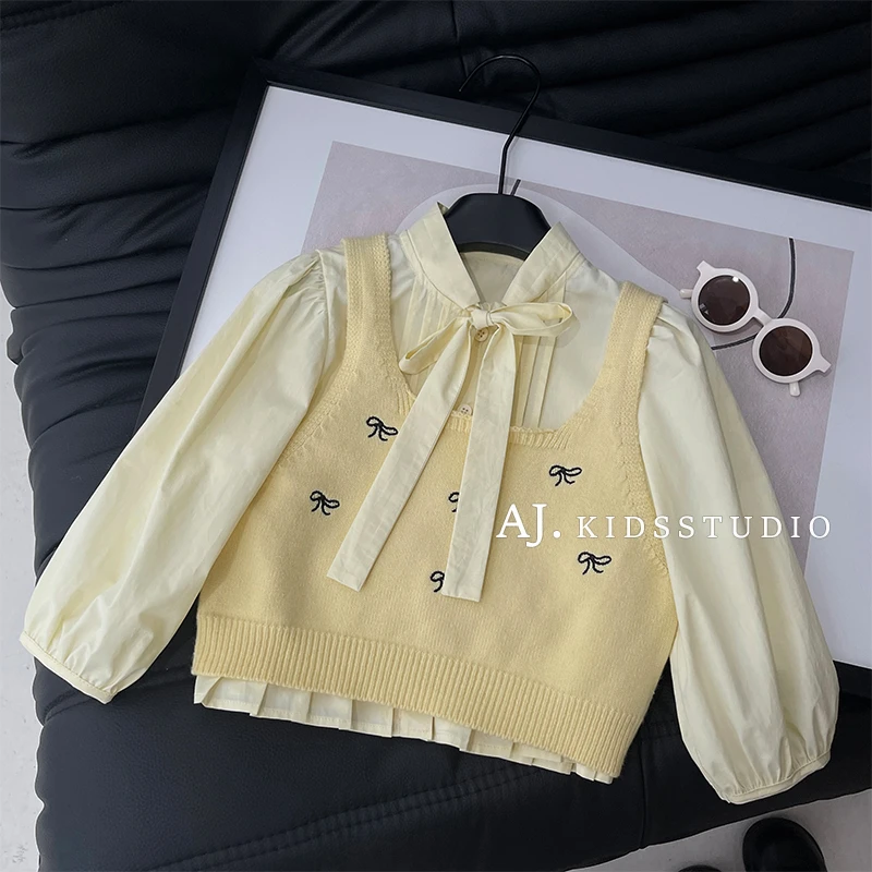 【现货】阿卷2025秋装儿童韩版时尚洋气学院风衬衫背心套装ZH0626