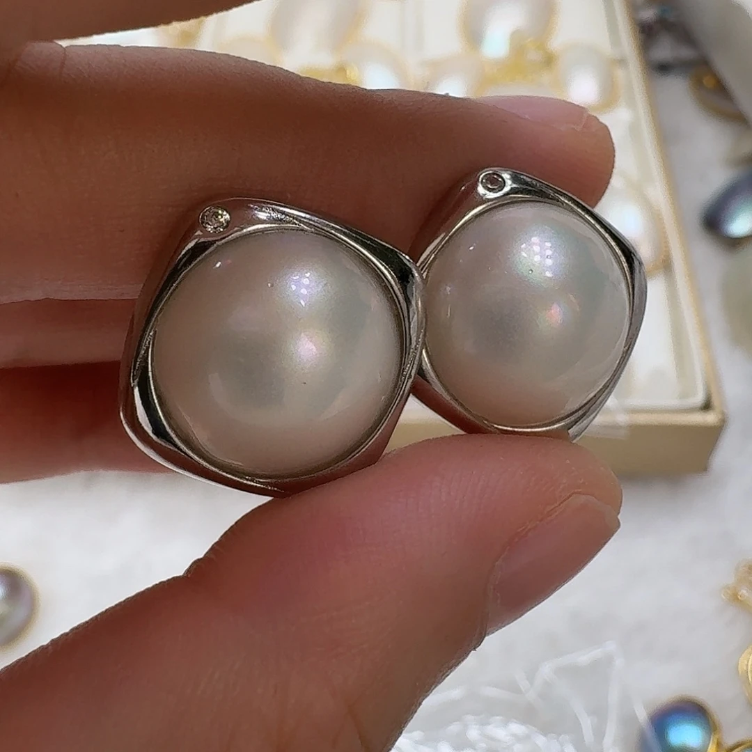 银S925镶嵌耳饰拼合珍珠（马贝珠）