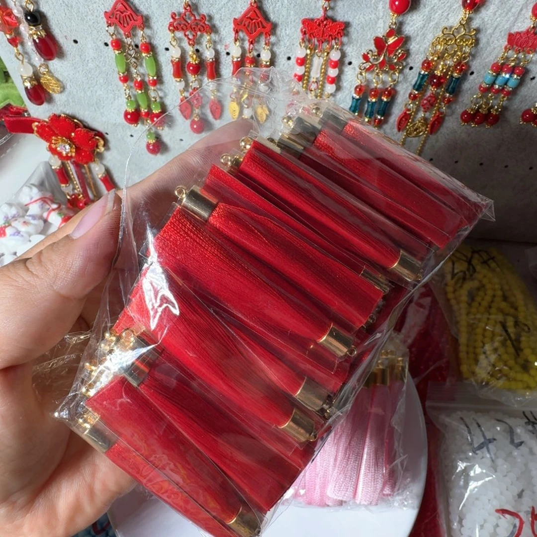 涤纶非金属红色砝码流苏100个