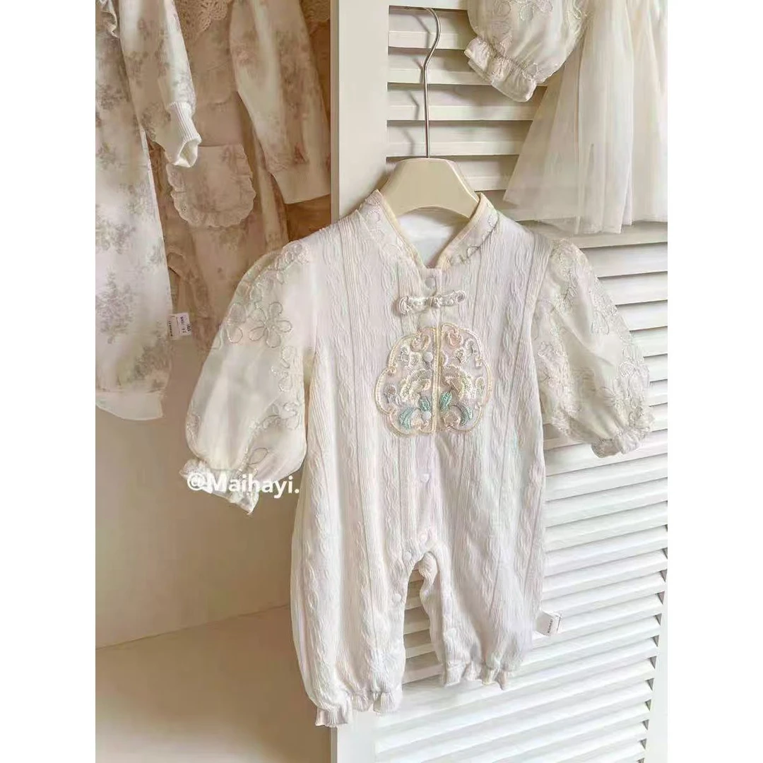 2400296  中式泡泡袖连体衣