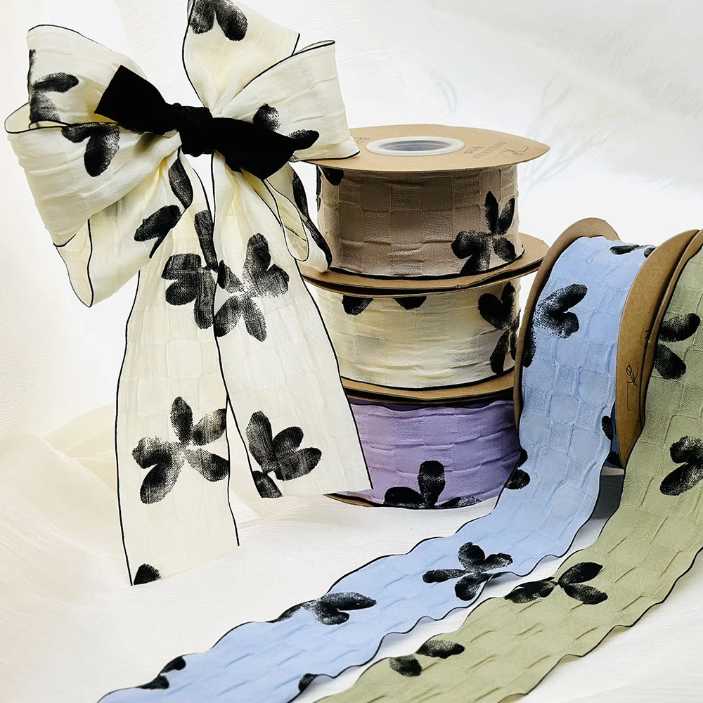 国风水墨印花织带蝴蝶结diy手工发饰服装鞋帽礼盒鲜花包装丝带