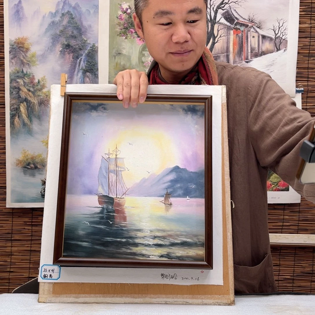 油画行路人小院绘画作品竞拍