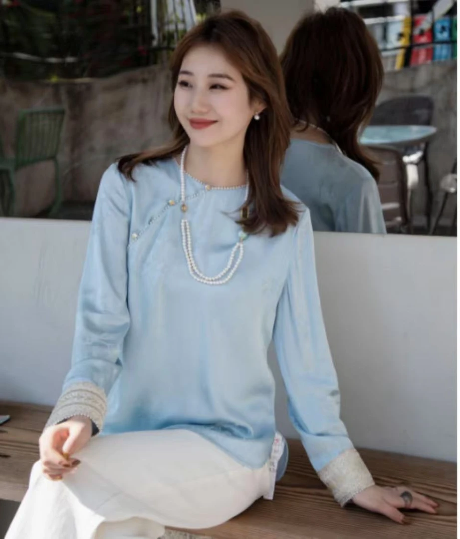 《秀秀定制》新中式时尚显瘦复古中国风气质百搭宽松包容衬衫3890