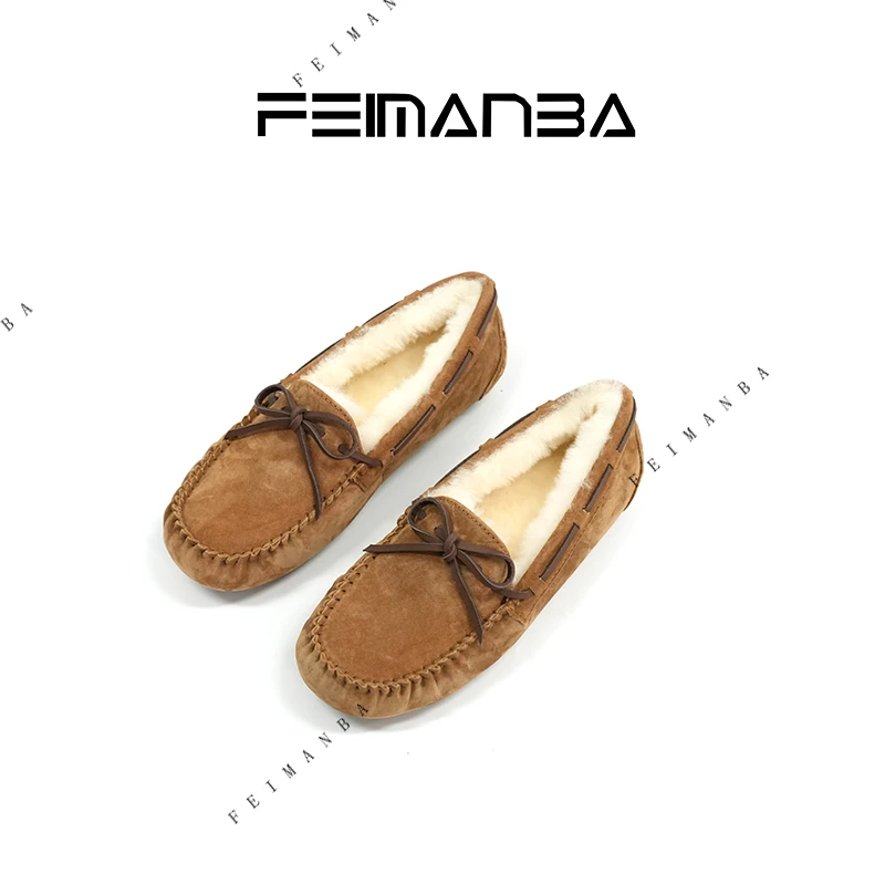 FEIMANBA 一脚蹬真皮新款休闲豆豆鞋
