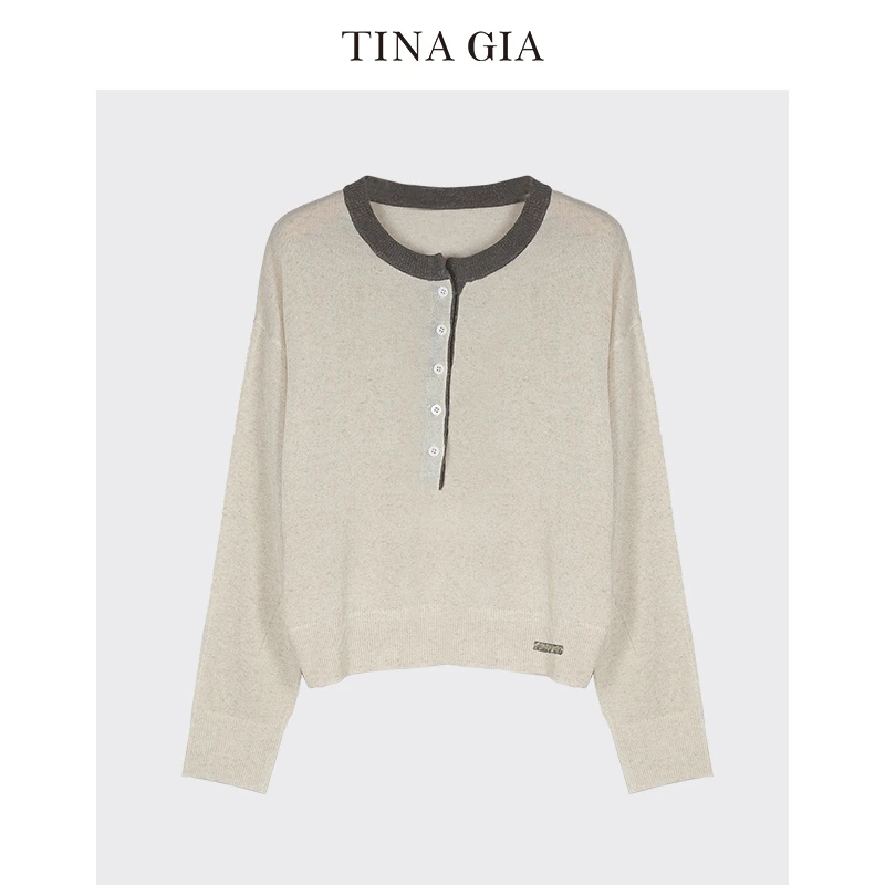 辛小北专属 TINA GIA天纳吉儿2025年春新款女休闲通勤圆领宽松针