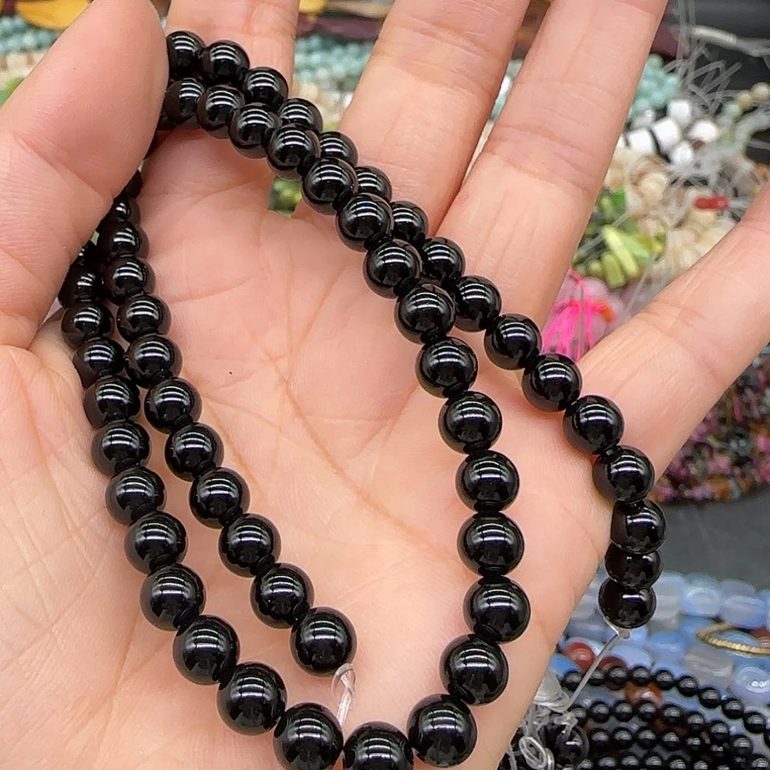 玛瑙/玉髓合金珠宝半成品黑玛瑙6mm一条