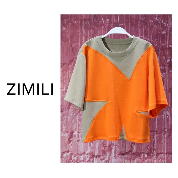 【亮哥女装】2025夏季轻薄透气爱玛橙撞色拼接时尚休闲短袖8598
