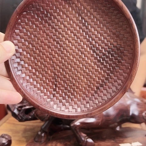 红酸枝木类竹编点心盘