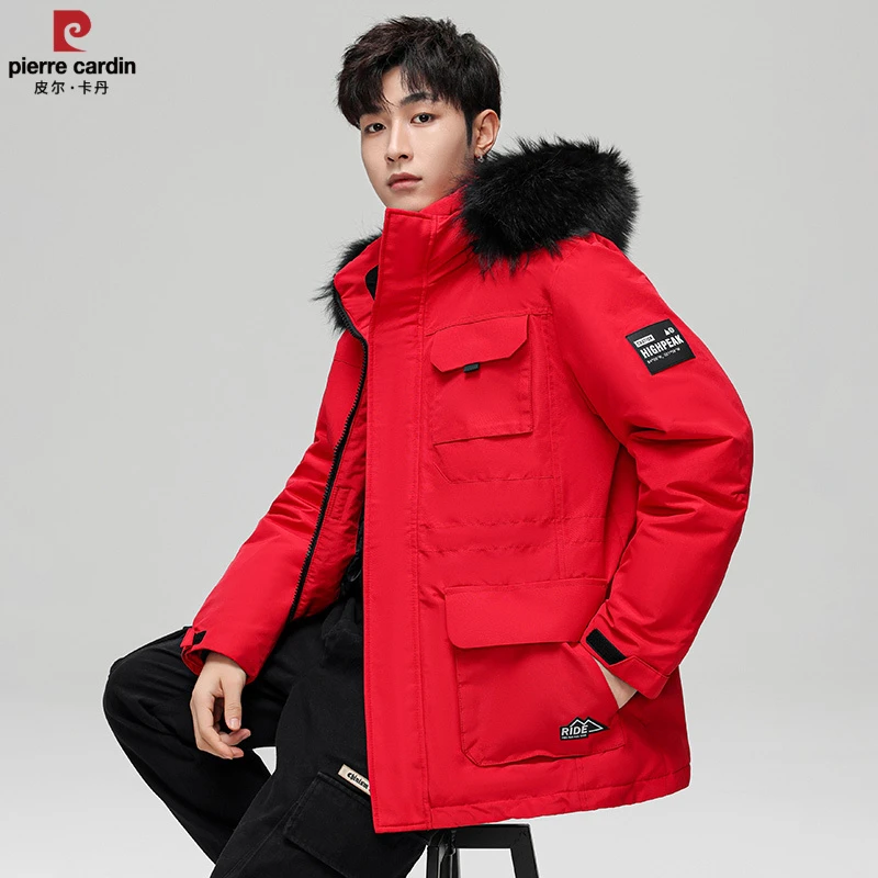 皮尔卡丹跨境冬季潮牌户外山系工装冲锋衣羽绒服男装大码棉服