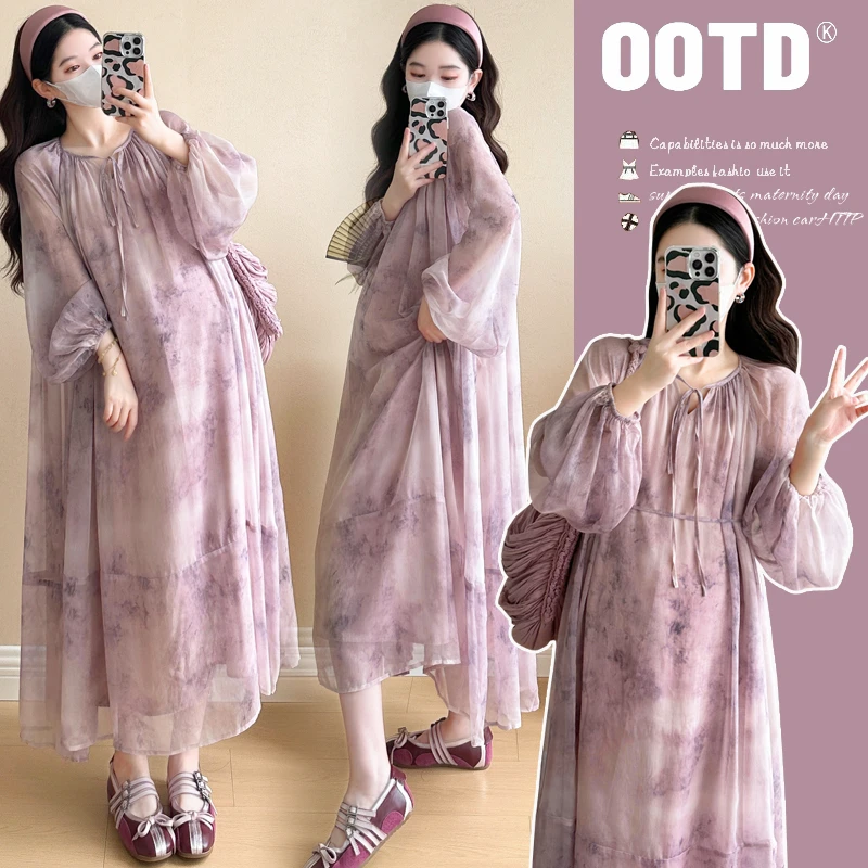 时髦孕妇装水墨春夏装新款高级连衣裙宽松孕期辣妈洋气显瘦连衣裙